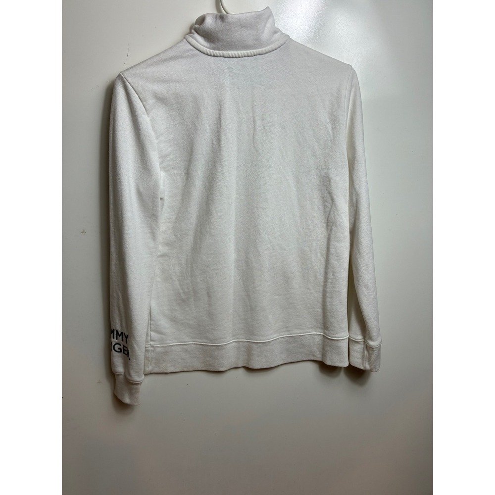 Tommy Hilfiger Womens Quarter Zip Sweatshirt White Flag Logo Pullover Fleece L - Picture 6 of 6